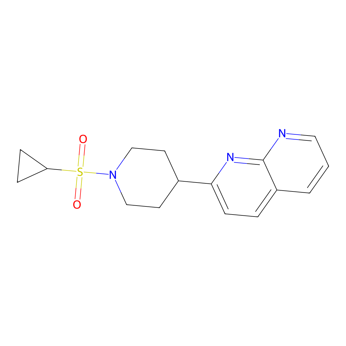 2-[1-(Cyclopropanesulfonyl)piperidin-4-yl]-1,8-naphthyridine molecular structure, CAS 2640953-26-8