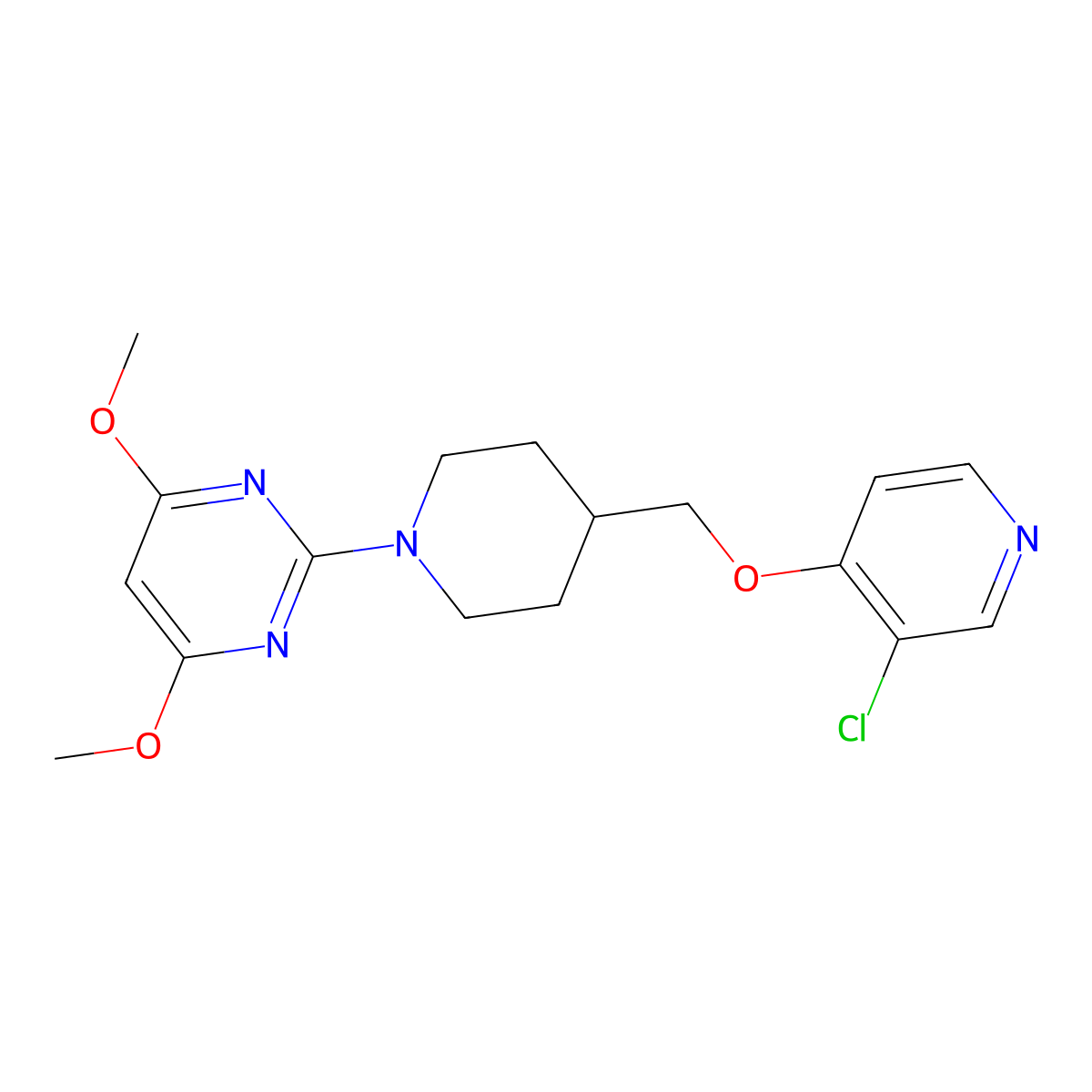 2-(4-{[(3-Chloropyridin-4-yl)oxy]methyl}piperidin-1-yl)-4,6-dimethoxypyrimidine molecular structure, CAS 2640953-27-9