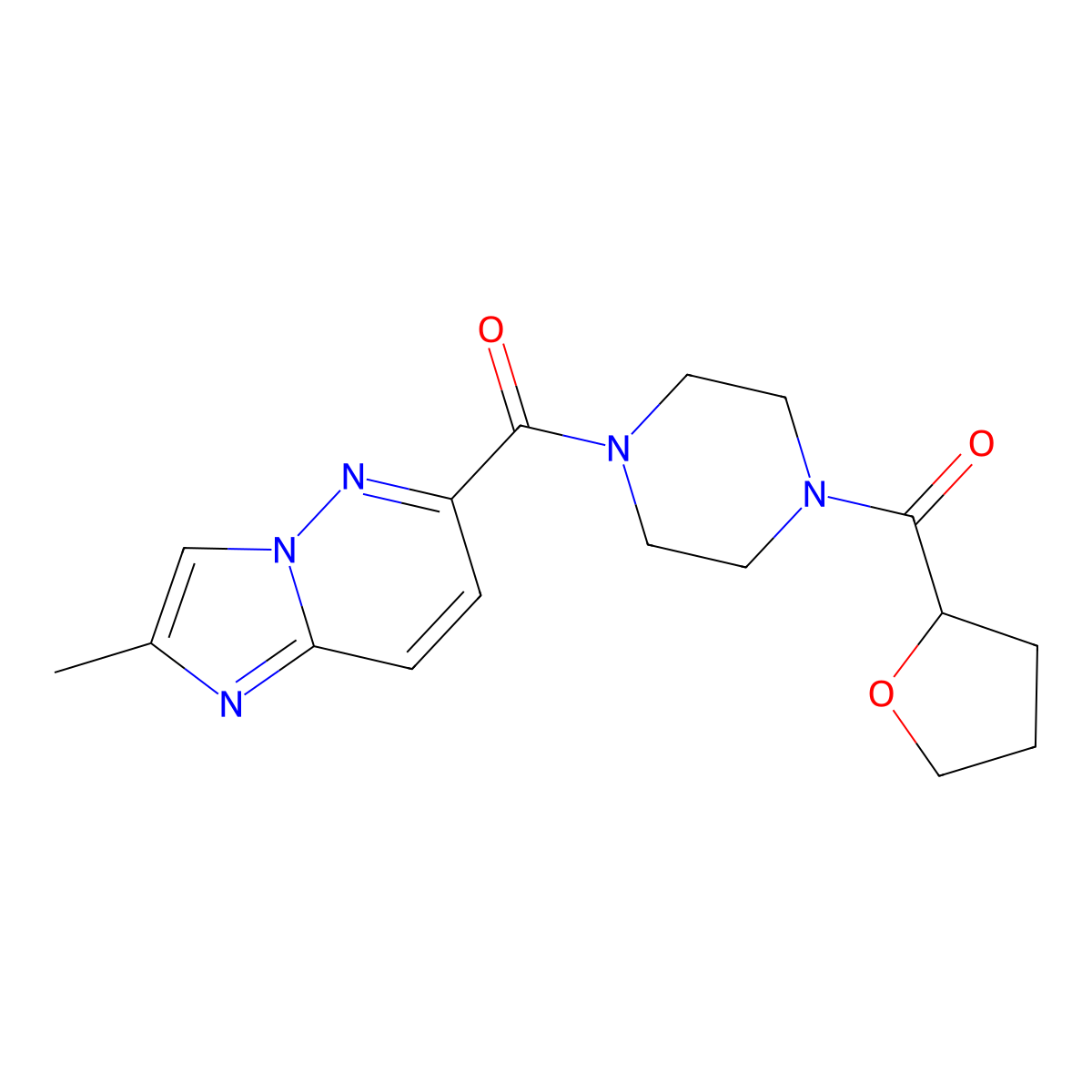 1-{2-Methylimidazo[1,2-b]pyridazine-6-carbonyl}-4-(oxolane-2-carbonyl)piperazine molecular structure, CAS 2640953-28-0