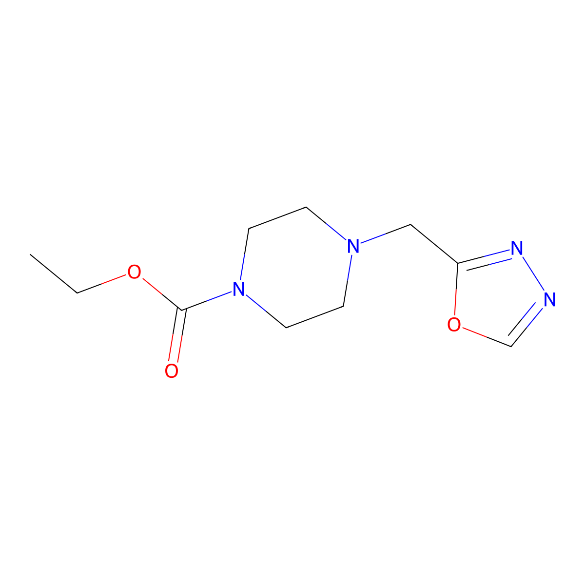 Ethyl 4-[(1,3,4-oxadiazol-2-yl)methyl]piperazine-1-carboxylate molecular structure, CAS 2640953-32-6