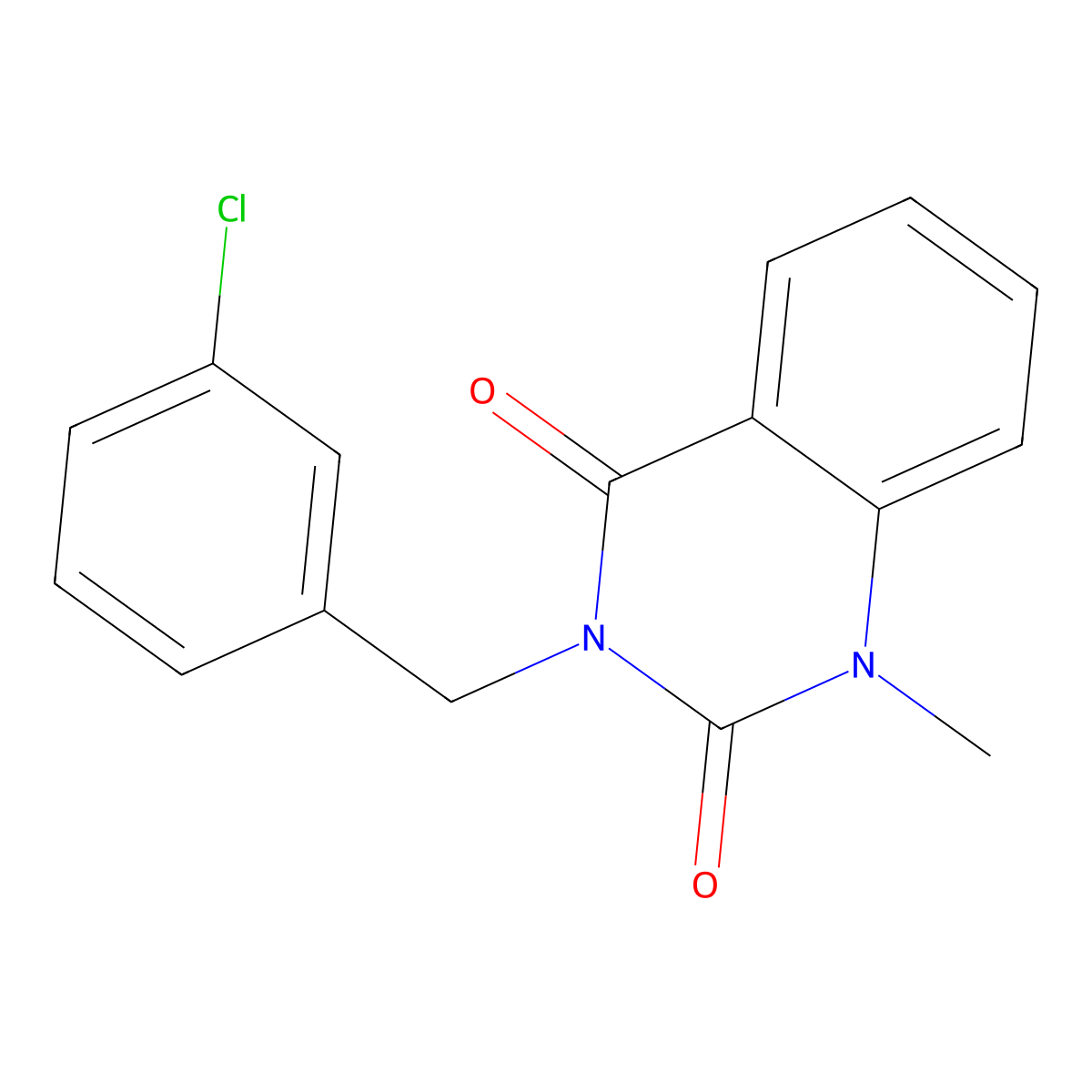 3-[(3-Chlorophenyl)methyl]-1-methyl-1,2,3,4-tetrahydroquinazoline-2,4-dione molecular structure, CAS 2640953-36-0