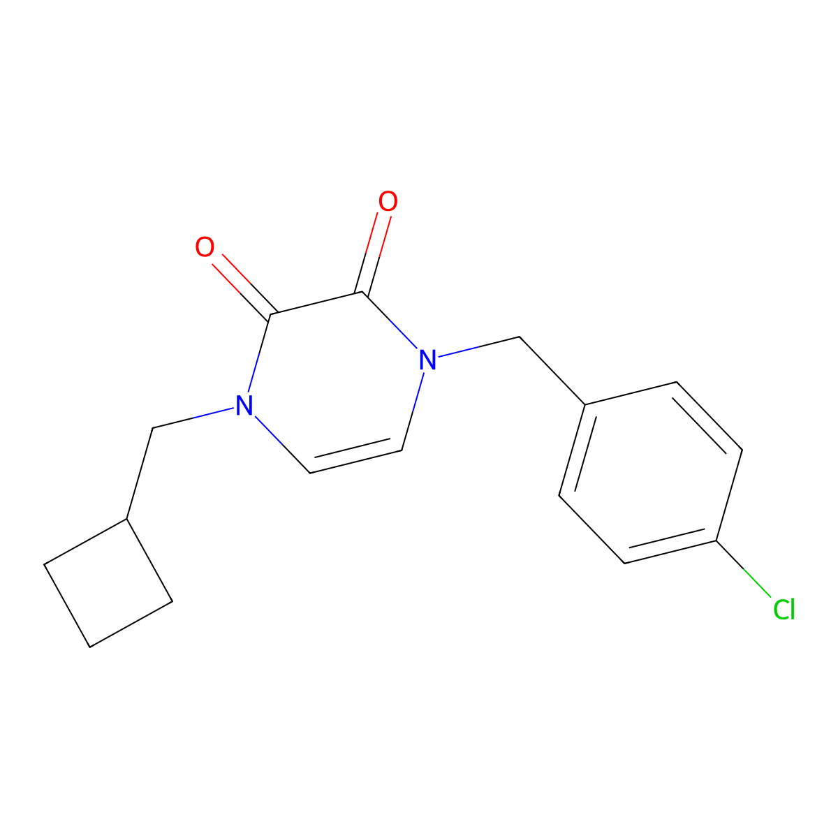 1-[(4-Chlorophenyl)methyl]-4-(cyclobutylmethyl)-1,2,3,4-tetrahydropyrazine-2,3-dione molecular structure, CAS 2640953-37-1