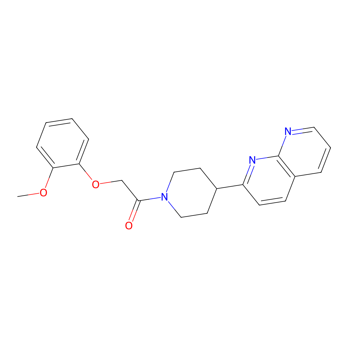 2-(2-Methoxyphenoxy)-1-[4-(1,8-naphthyridin-2-yl)piperidin-1-yl]ethan-1-one molecular structure, CAS 2640953-39-3