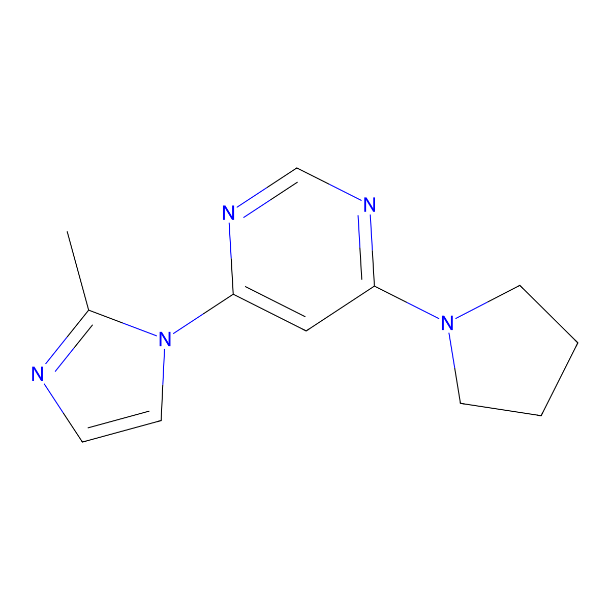 4-(2-methyl-1H-imidazol-1-yl)-6-(pyrrolidin-1-yl)pyrimidine molecular structure, CAS 2640953-42-8