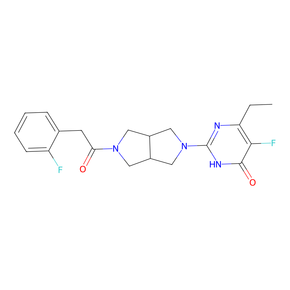 6-Ethyl-5-fluoro-2-{5-[2-(2-fluorophenyl)acetyl]-octahydropyrrolo[3,4-c]pyrrol-2-yl}-3,4-dihydropyrimidin-4-one molecular structure, CAS 2640953-47-3