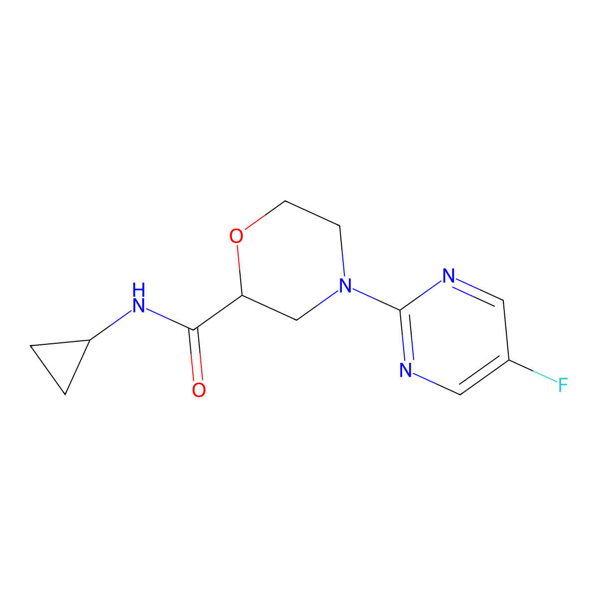 N-cyclopropyl-4-(5-fluoropyrimidin-2-yl)morpholine-2-carboxamide molecular structure, CAS 2640953-50-8