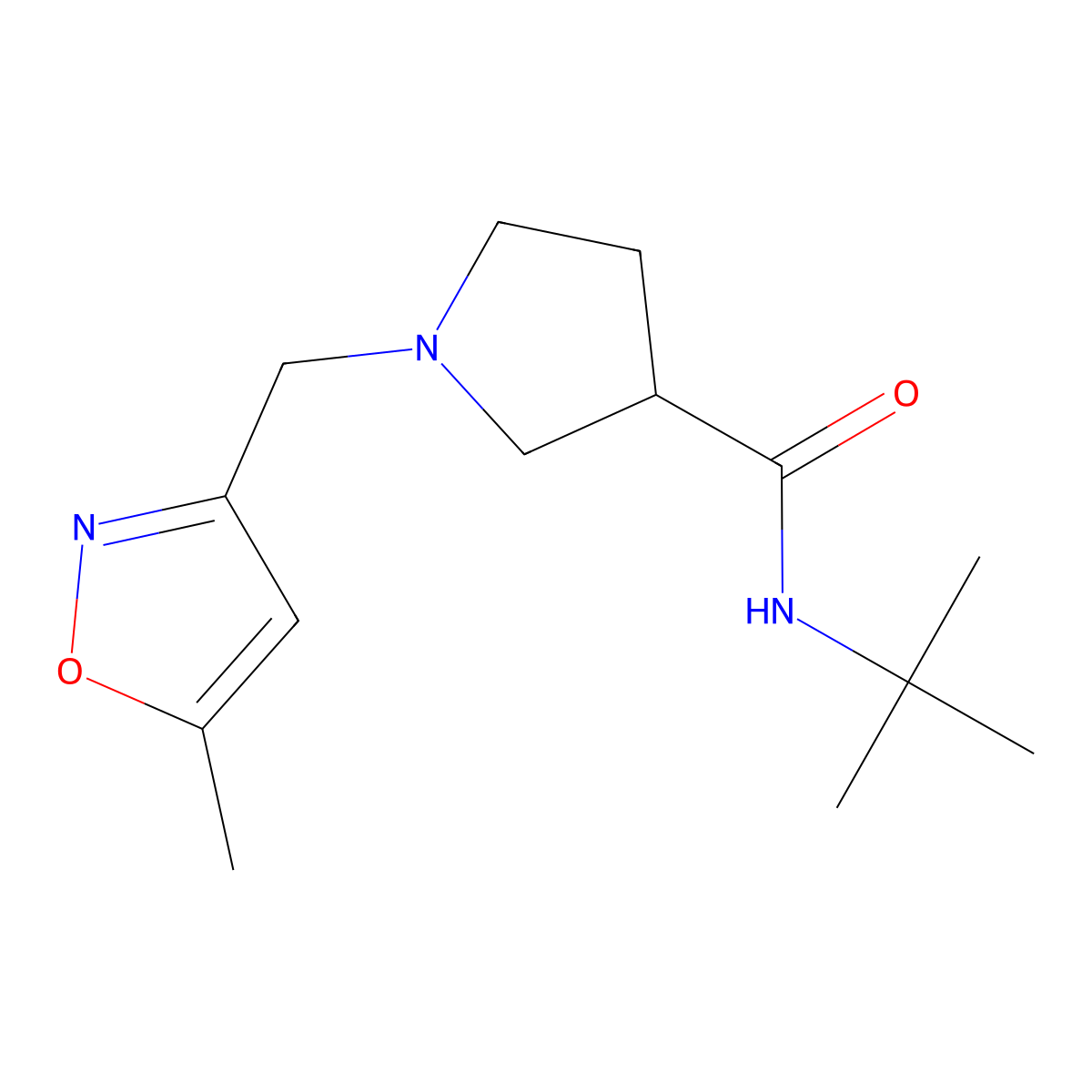 N-tert-butyl-1-[(5-methyl-1,2-oxazol-3-yl)methyl]pyrrolidine-3-carboxamide molecular structure, CAS 2640953-52-0