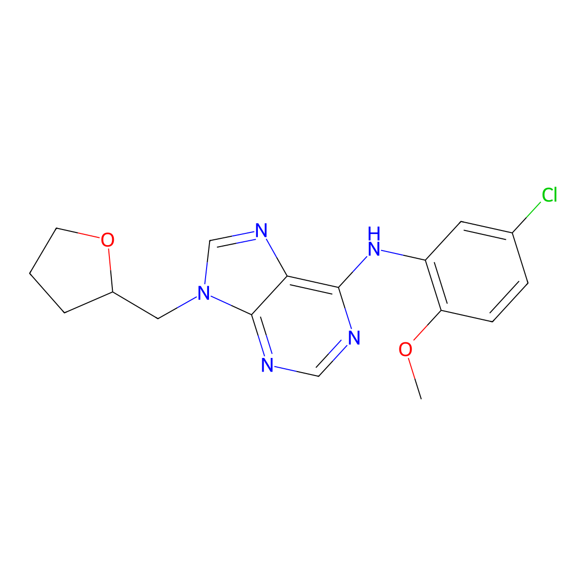 N-(5-chloro-2-methoxyphenyl)-9-[(oxolan-2-yl)methyl]-9H-purin-6-amine molecular structure, CAS 2640953-56-4
