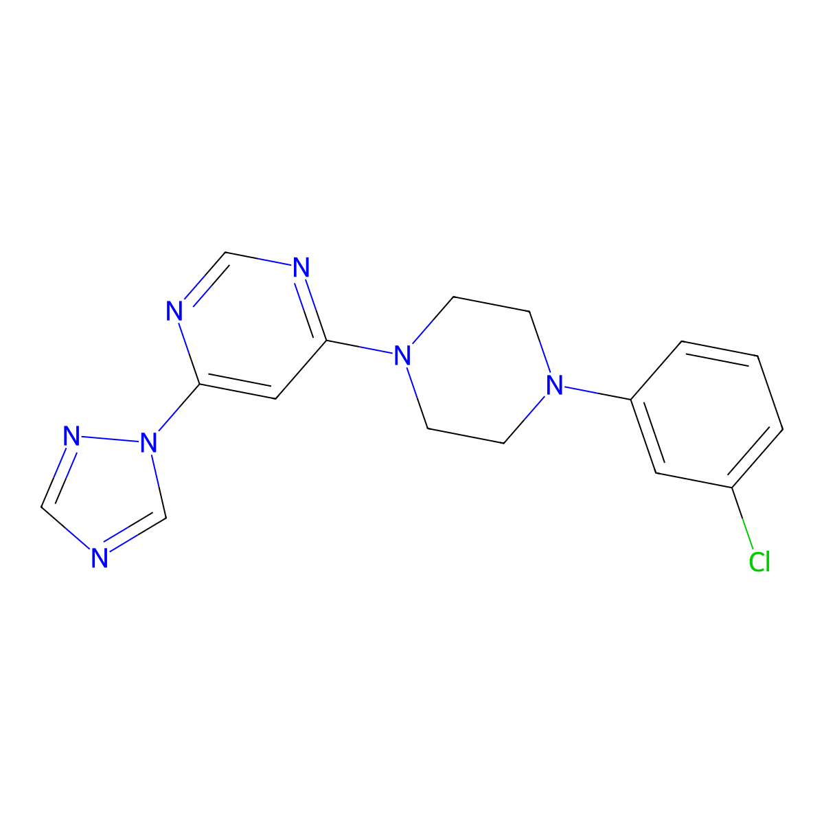 4-[4-(3-chlorophenyl)piperazin-1-yl]-6-(1H-1,2,4-triazol-1-yl)pyrimidine molecular structure, CAS 2640953-60-0