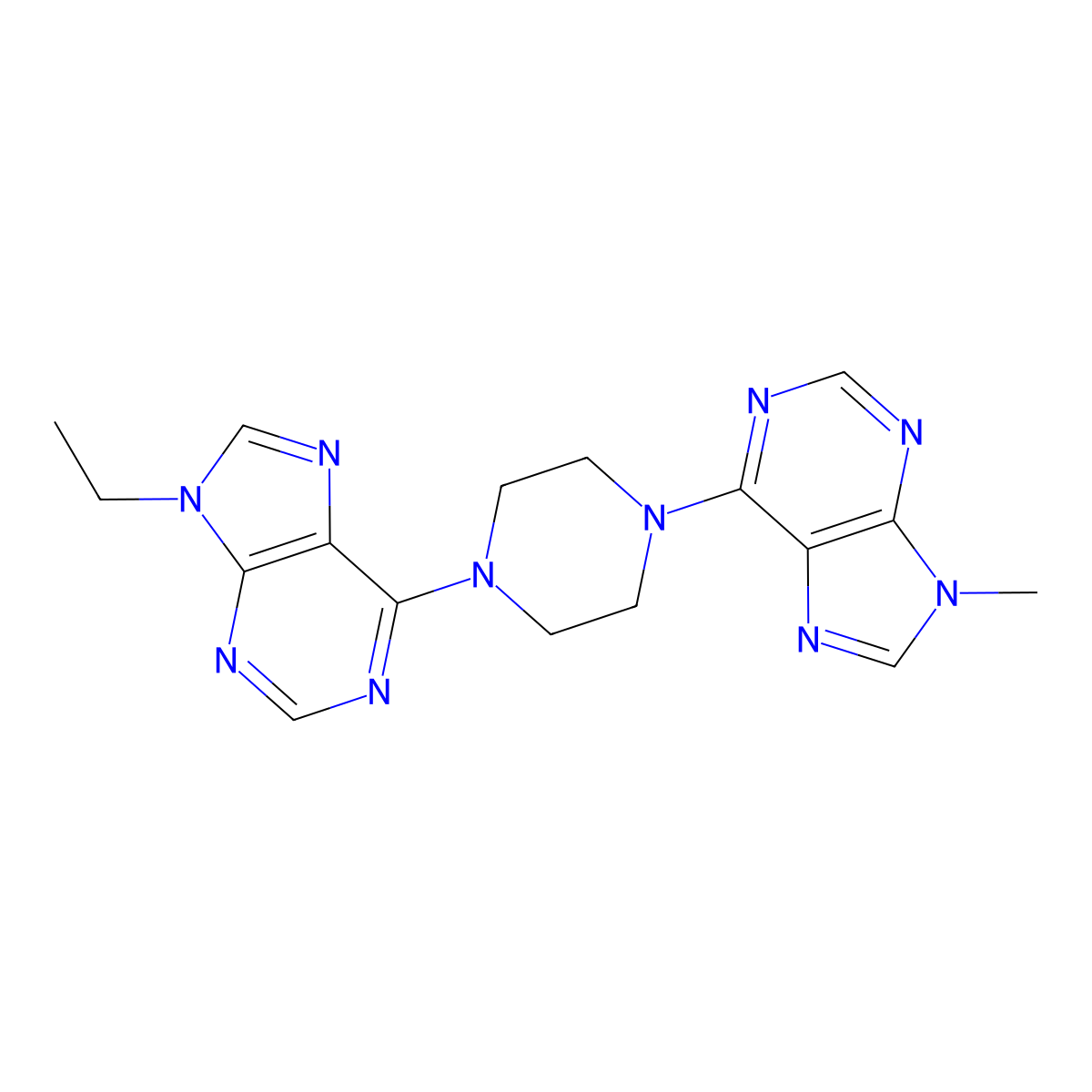 6-[4-(9-ethyl-9H-purin-6-yl)piperazin-1-yl]-9-methyl-9H-purine molecular structure, CAS 2640953-62-2