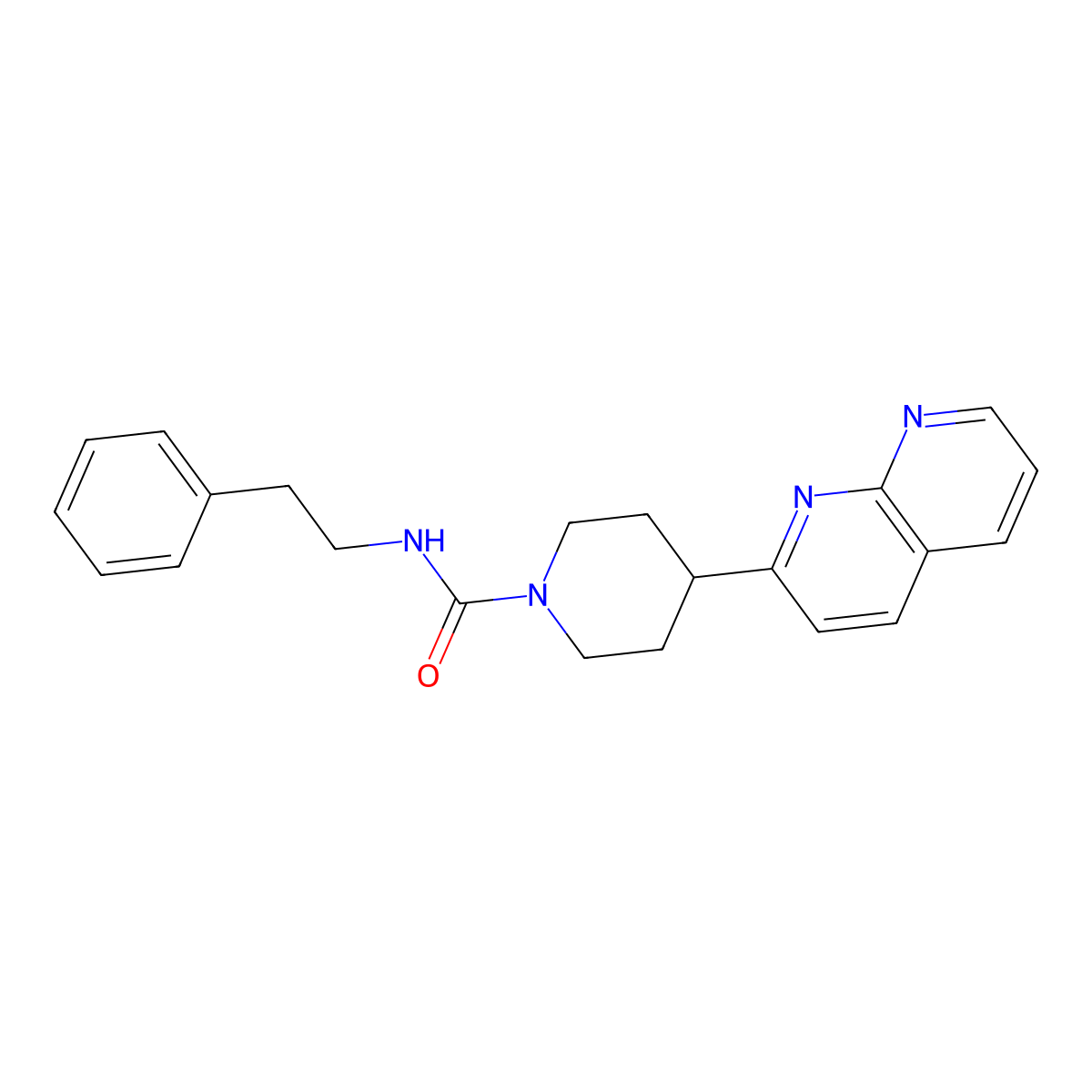 4-(1,8-naphthyridin-2-yl)-N-(2-phenylethyl)piperidine-1-carboxamide molecular structure, CAS 2640953-63-3
