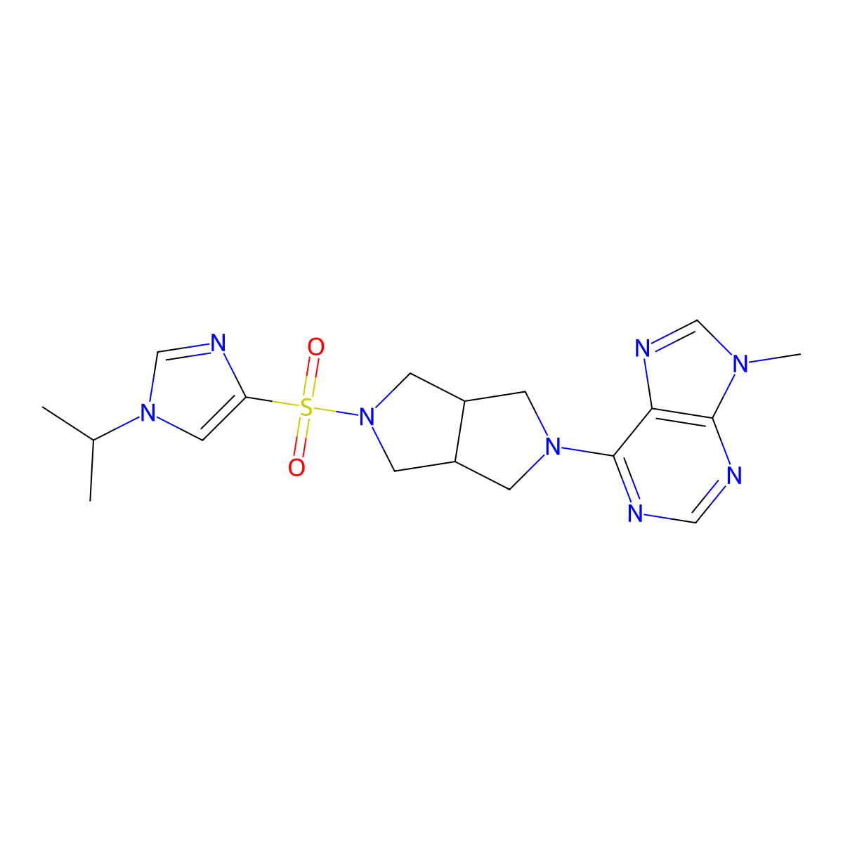 9-methyl-6-(5-{[1-(propan-2-yl)-1H-imidazol-4-yl]sulfonyl}-octahydropyrrolo[3,4-c]pyrrol-2-yl)-9H-purine molecular structure, CAS 2640953-67-7