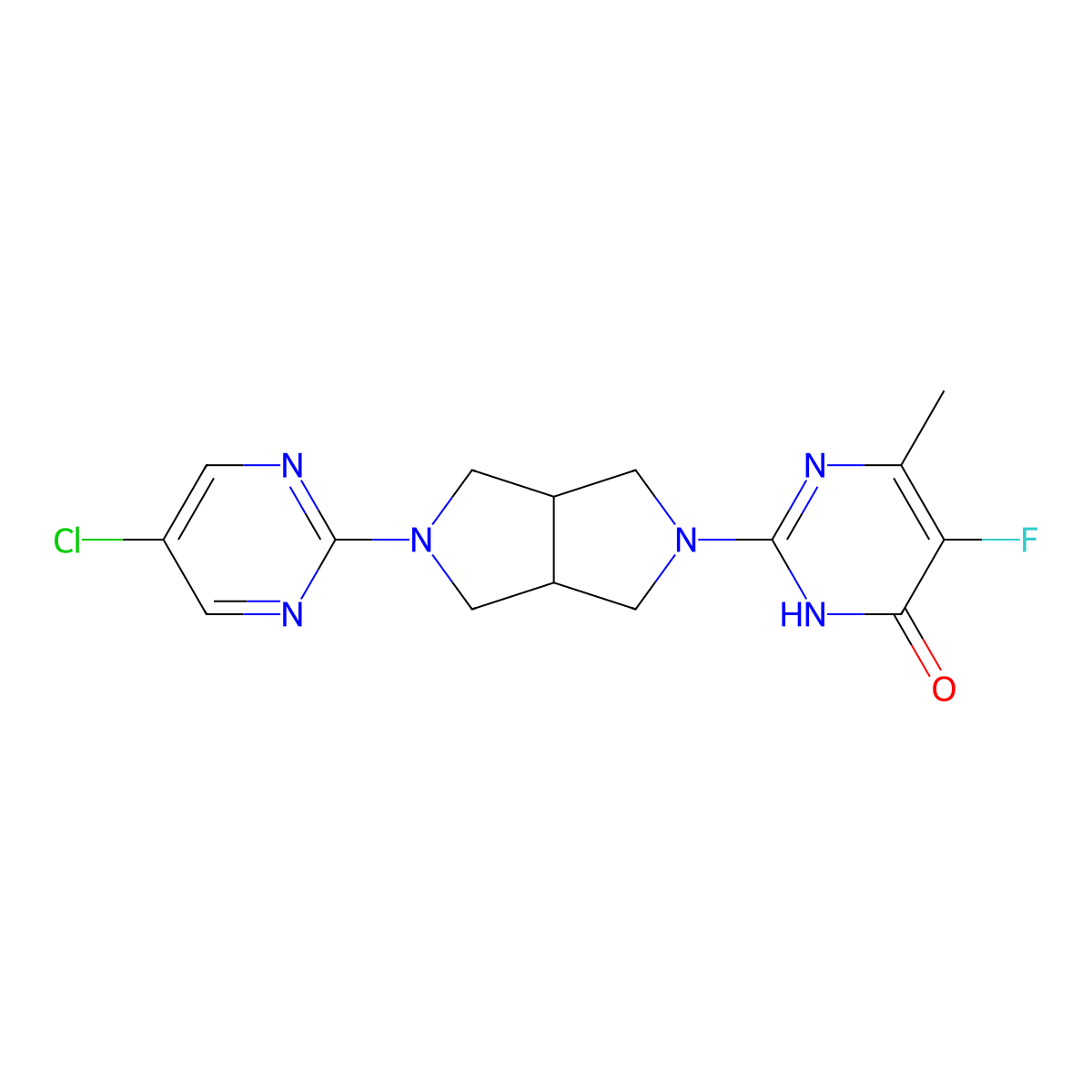 2-[5-(5-Chloropyrimidin-2-yl)-octahydropyrrolo[3,4-c]pyrrol-2-yl]-5-fluoro-6-methyl-3,4-dihydropyrimidin-4-one molecular structure, CAS 2640953-70-2