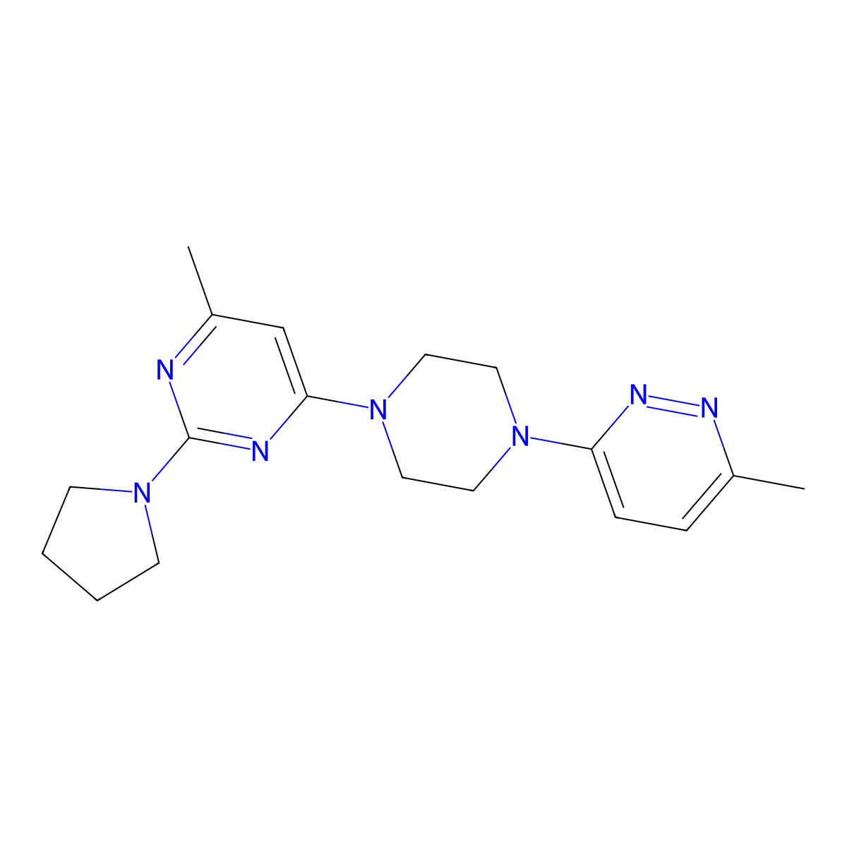 4-Methyl-6-[4-(6-methylpyridazin-3-yl)piperazin-1-yl]-2-(pyrrolidin-1-yl)pyrimidine molecular structure, CAS 2640953-71-3