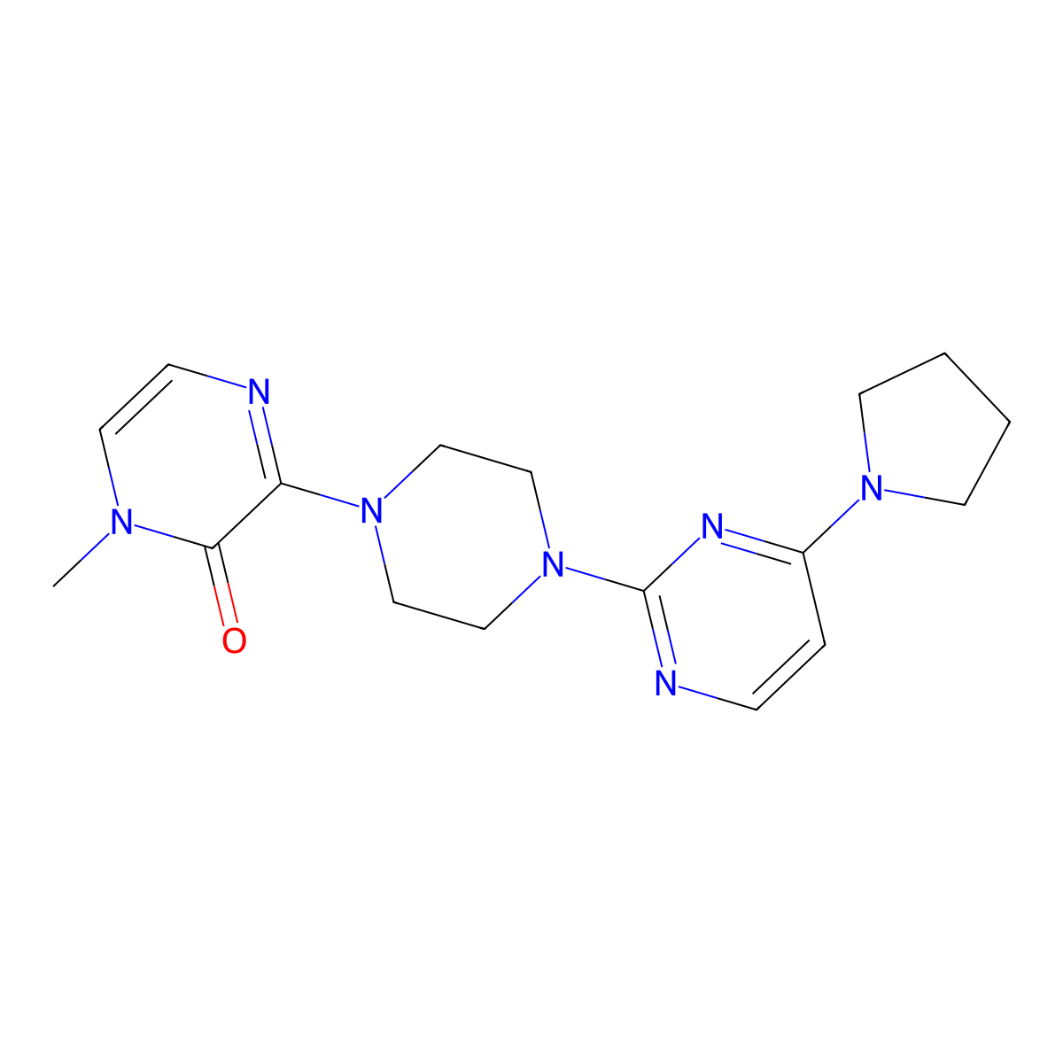 1-Methyl-3-{4-[4-(pyrrolidin-1-yl)pyrimidin-2-yl]piperazin-1-yl}-1,2-dihydropyrazin-2-one molecular structure, CAS 2640953-76-8