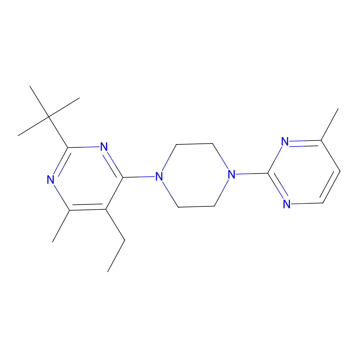 2-Tert-butyl-5-ethyl-4-methyl-6-[4-(4-methylpyrimidin-2-yl)piperazin-1-yl]pyrimidine molecular structure, CAS 2640953-77-9