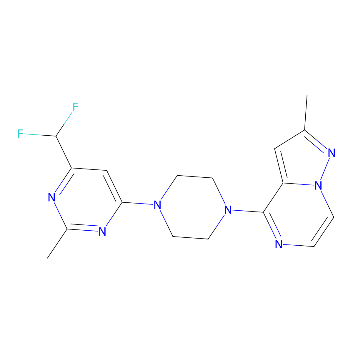 4-(Difluoromethyl)-2-methyl-6-(4-{2-methylpyrazolo[1,5-a]pyrazin-4-yl}piperazin-1-yl)pyrimidine molecular structure, CAS 2640953-81-5