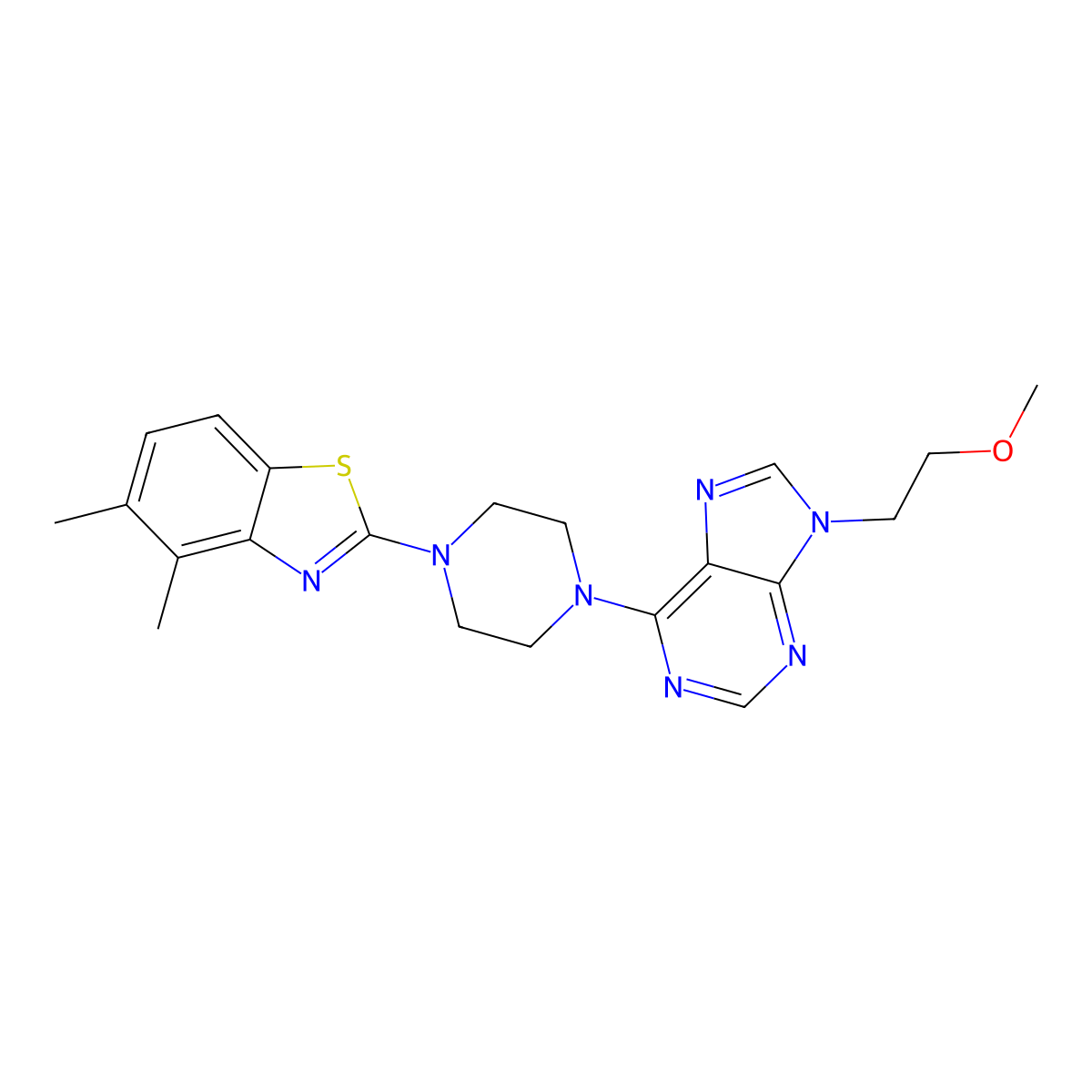 6-[4-(4,5-dimethyl-1,3-benzothiazol-2-yl)piperazin-1-yl]-9-(2-methoxyethyl)-9H-purine molecular structure, CAS 2640953-82-6