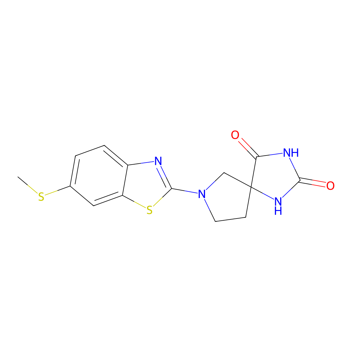 7-[6-(Methylsulfanyl)-1,3-benzothiazol-2-yl]-1,3,7-triazaspiro[4.4]nonane-2,4-dione molecular structure, CAS 2640953-83-7