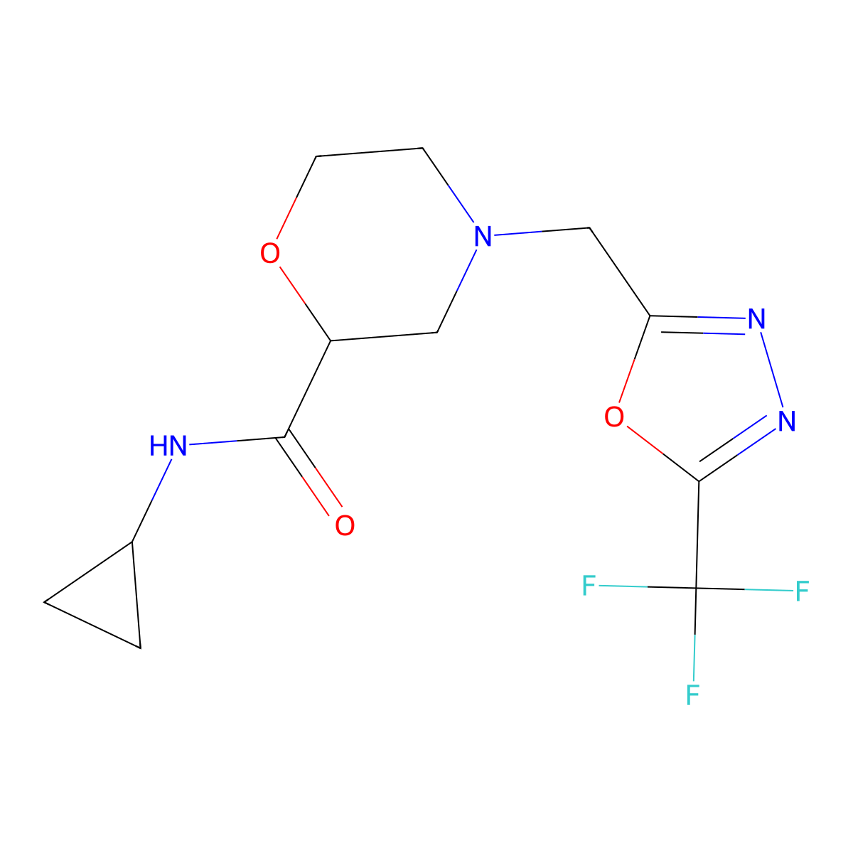 N-cyclopropyl-4-{[5-(trifluoromethyl)-1,3,4-oxadiazol-2-yl]methyl}morpholine-2-carboxamide molecular structure, CAS 2640953-88-2