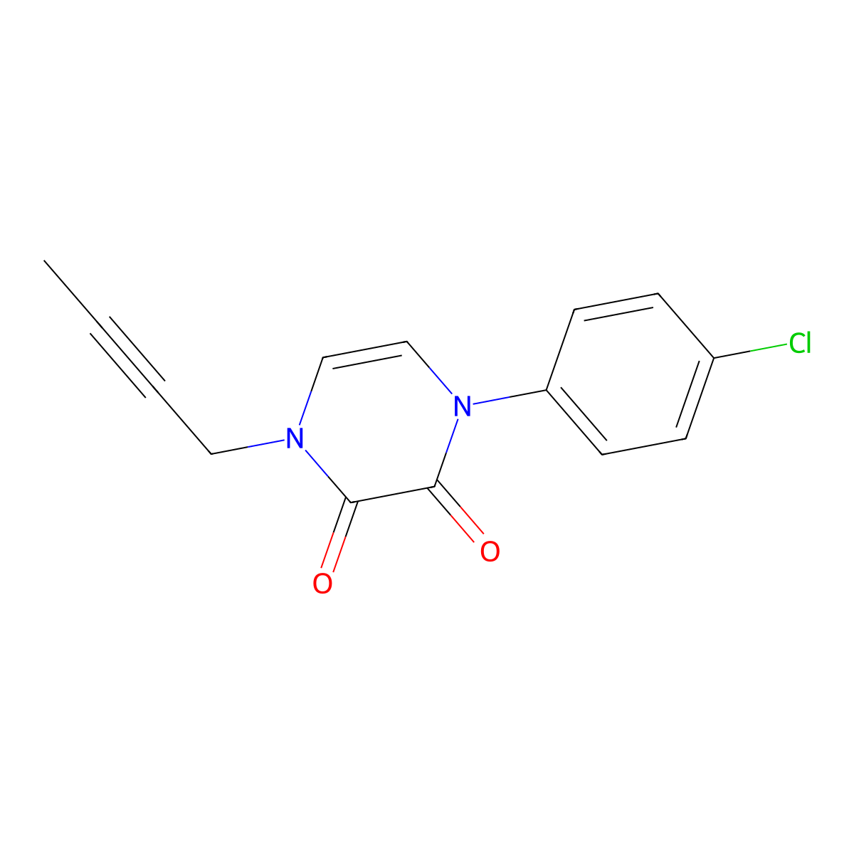 1-(But-2-yn-1-yl)-4-(4-chlorophenyl)-1,2,3,4-tetrahydropyrazine-2,3-dione molecular structure, CAS 2640953-90-6