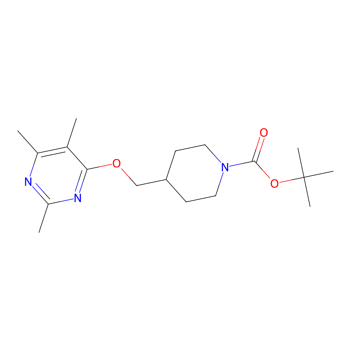 Tert-butyl 4-{[(2,5,6-trimethylpyrimidin-4-yl)oxy]methyl}piperidine-1-carboxylate molecular structure, CAS 2640953-92-8