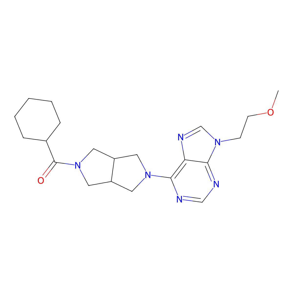 6-{5-cyclohexanecarbonyl-octahydropyrrolo[3,4-c]pyrrol-2-yl}-9-(2-methoxyethyl)-9H-purine molecular structure, CAS 2640953-94-0