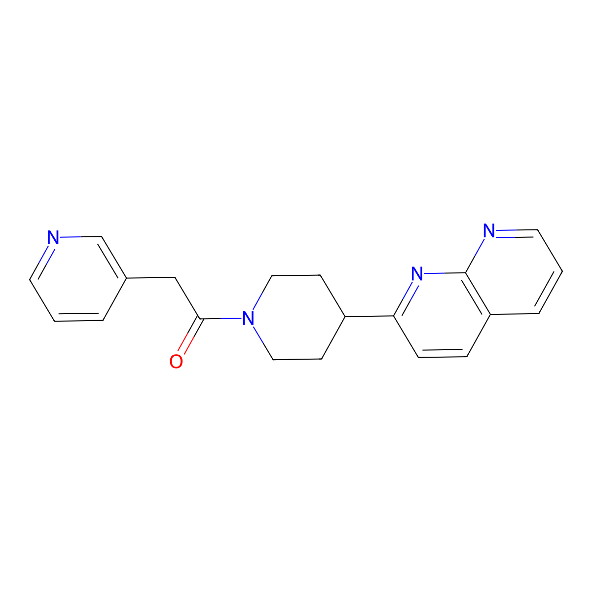 1-[4-(1,8-Naphthyridin-2-yl)piperidin-1-yl]-2-(pyridin-3-yl)ethan-1-one molecular structure, CAS 2640953-95-1