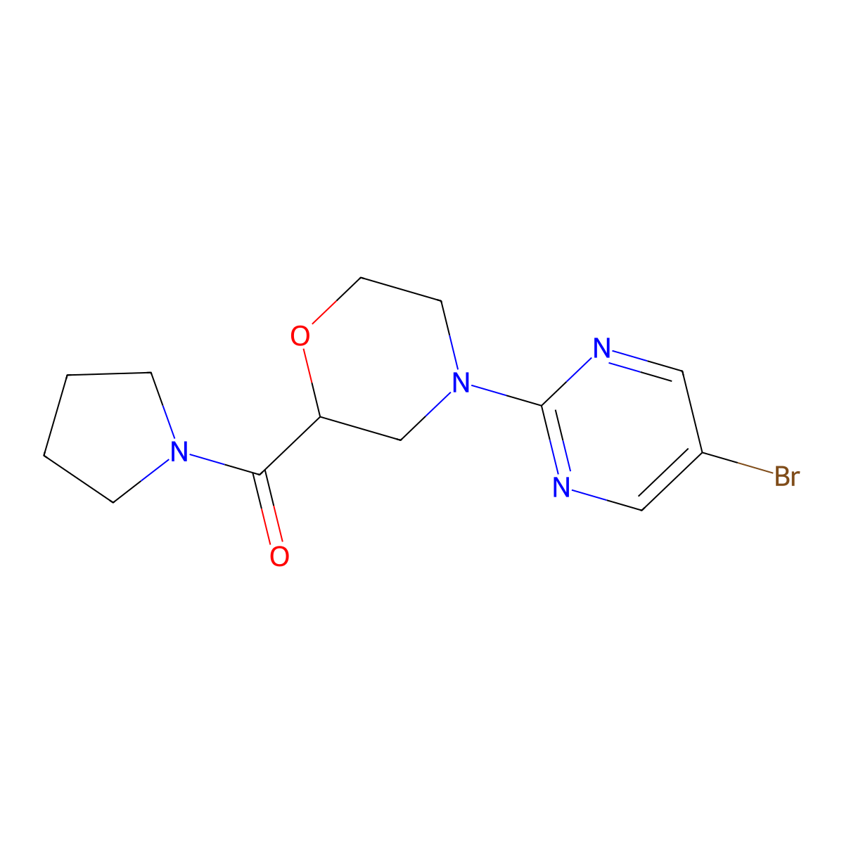 4-(5-Bromopyrimidin-2-yl)-2-(pyrrolidine-1-carbonyl)morpholine molecular structure, CAS 2640954-01-2