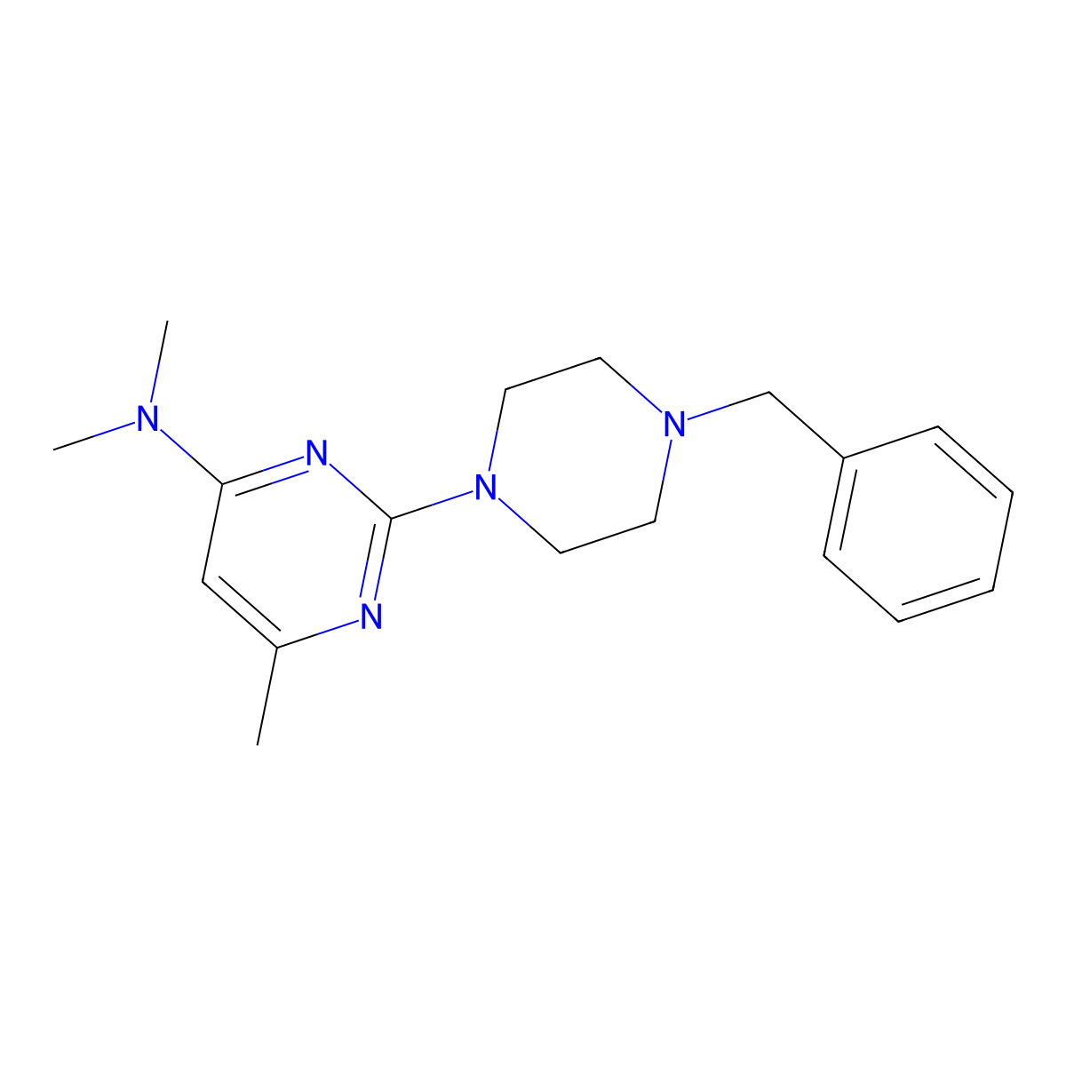 2-(4-benzylpiperazin-1-yl)-N,N,6-trimethylpyrimidin-4-amine molecular structure, CAS 2640954-02-3