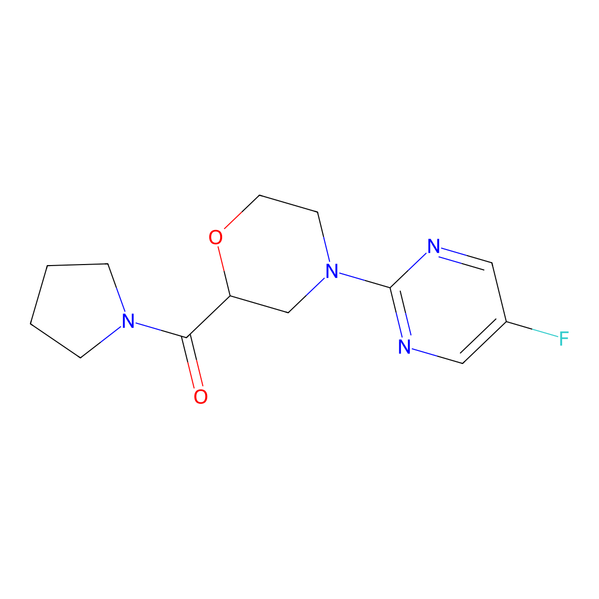 4-(5-Fluoropyrimidin-2-yl)-2-(pyrrolidine-1-carbonyl)morpholine molecular structure, CAS 2640954-04-5