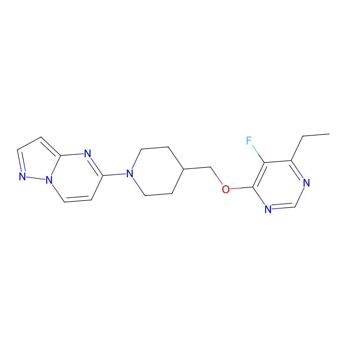 4-Ethyl-5-fluoro-6-[(1-{pyrazolo[1,5-a]pyrimidin-5-yl}piperidin-4-yl)methoxy]pyrimidine molecular structure, CAS 2640954-05-6