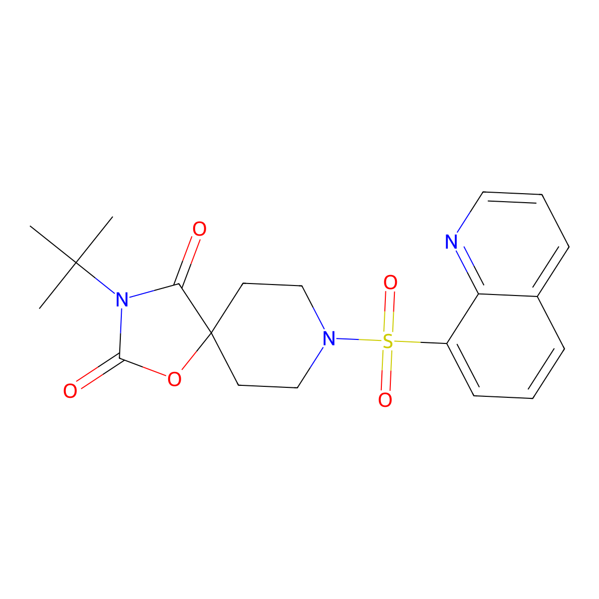 3-Tert-butyl-8-(quinoline-8-sulfonyl)-1-oxa-3,8-diazaspiro[4.5]decane-2,4-dione molecular structure, CAS 2640954-06-7