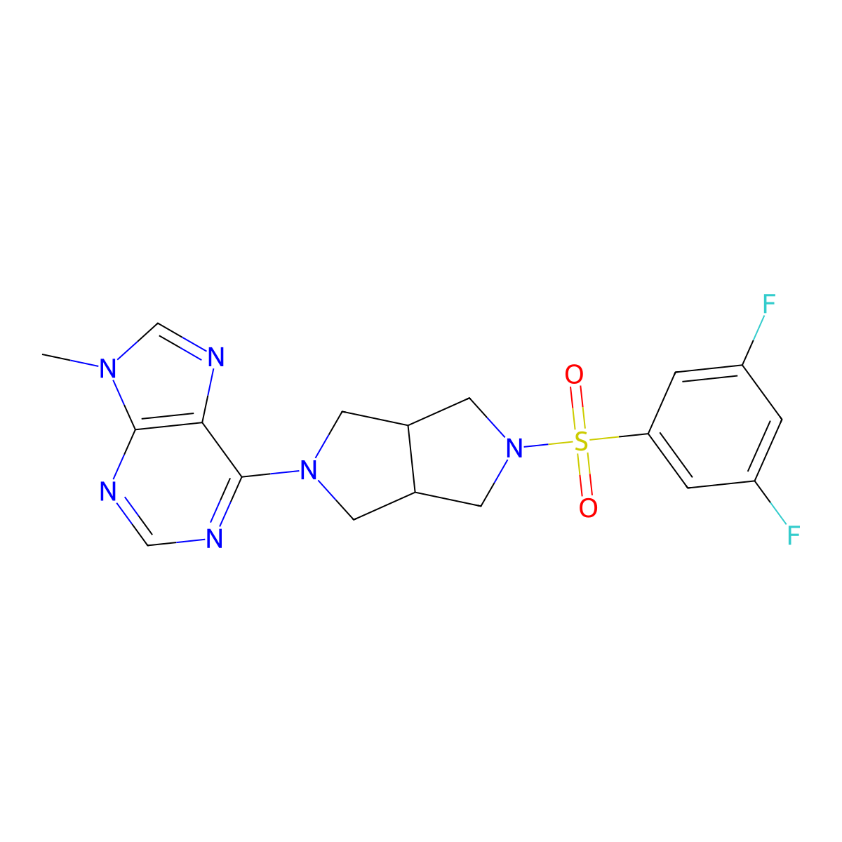 6-[5-(3,5-difluorobenzenesulfonyl)-octahydropyrrolo[3,4-c]pyrrol-2-yl]-9-methyl-9H-purine molecular structure, CAS 2640954-07-8