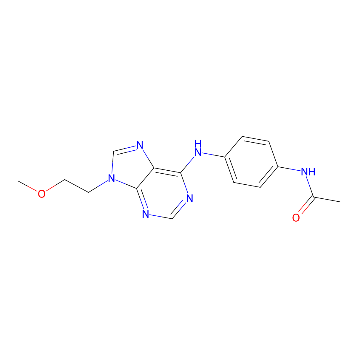 N-(4-{[9-(2-methoxyethyl)-9H-purin-6-yl]amino}phenyl)acetamide molecular structure, CAS 2640954-08-9