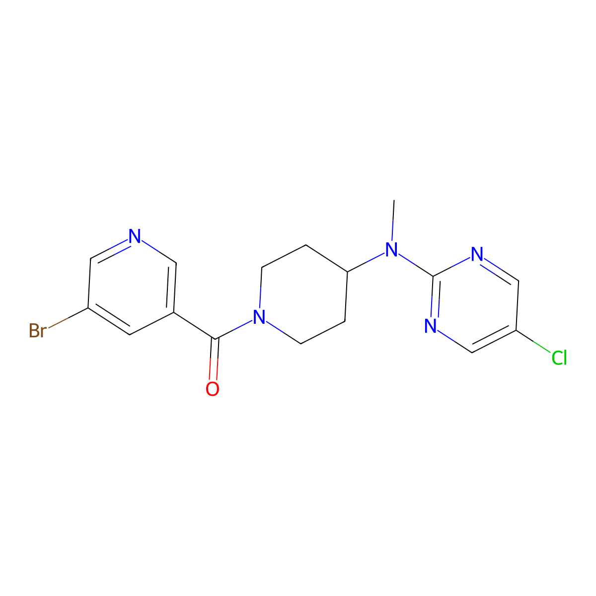 N-[1-(5-bromopyridine-3-carbonyl)piperidin-4-yl]-5-chloro-N-methylpyrimidin-2-amine molecular structure, CAS 2640954-11-4