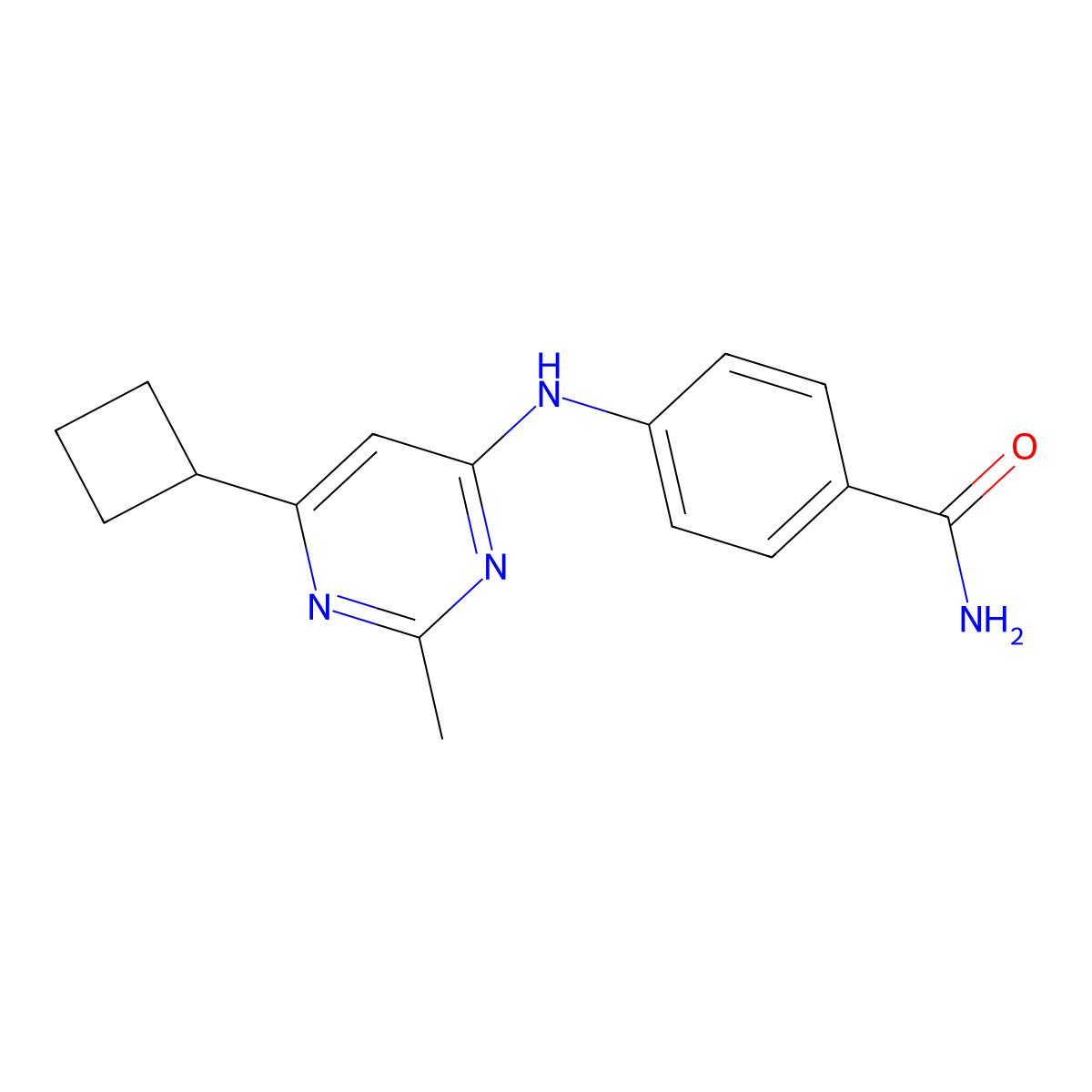 4-[(6-Cyclobutyl-2-methylpyrimidin-4-yl)amino]benzamide molecular structure, CAS 2640954-12-5