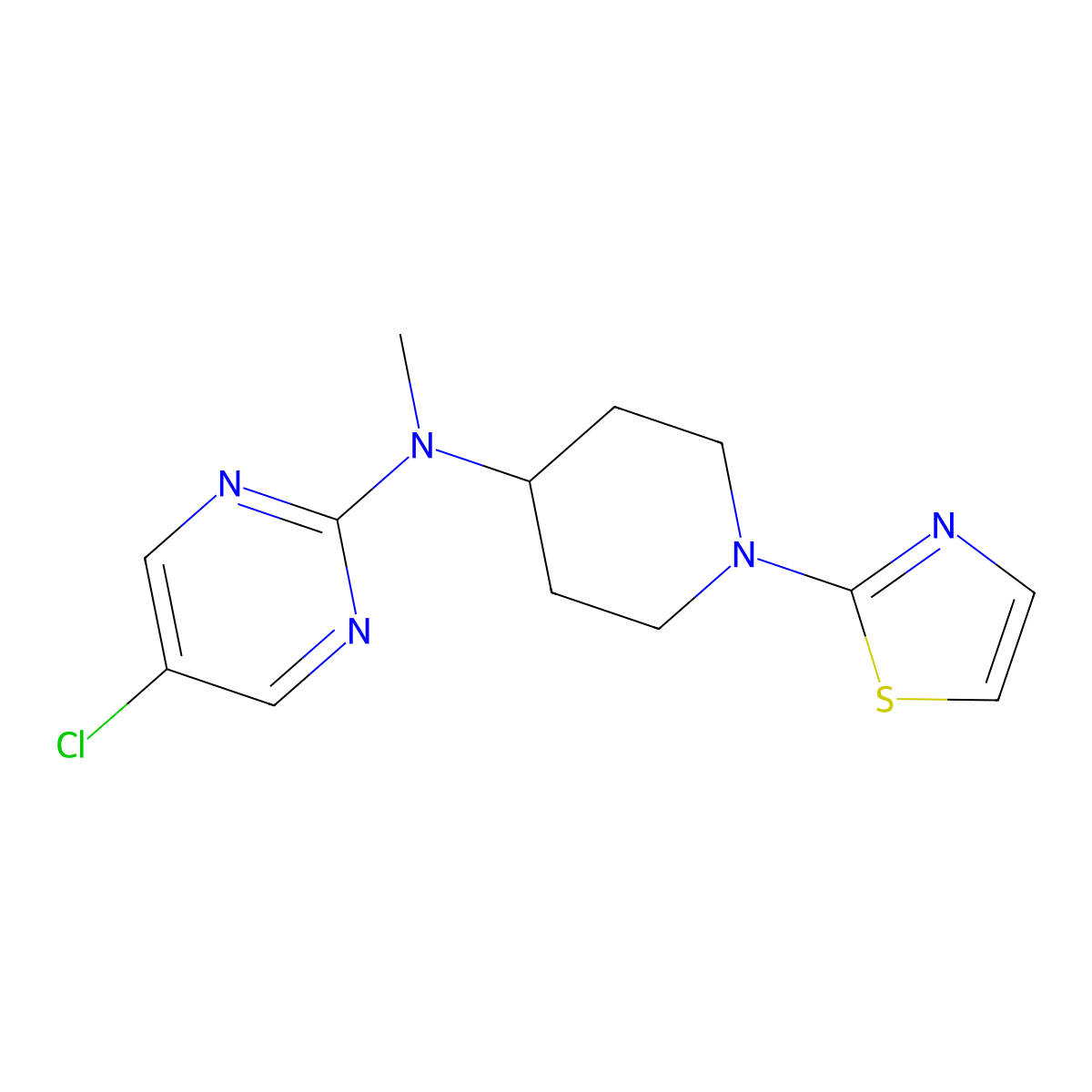5-chloro-N-methyl-N-[1-(1,3-thiazol-2-yl)piperidin-4-yl]pyrimidin-2-amine molecular structure, CAS 2640954-13-6