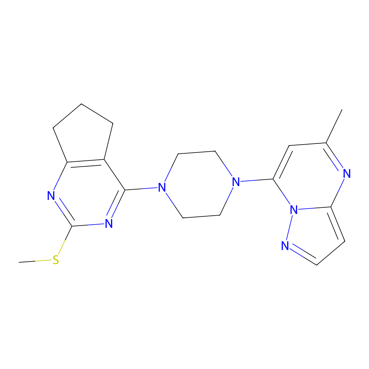 1-{5-methylpyrazolo[1,5-a]pyrimidin-7-yl}-4-[2-(methylsulfanyl)-5H,6H,7H-cyclopenta[d]pyrimidin-4-yl]piperazine molecular structure, CAS 2640954-17-0