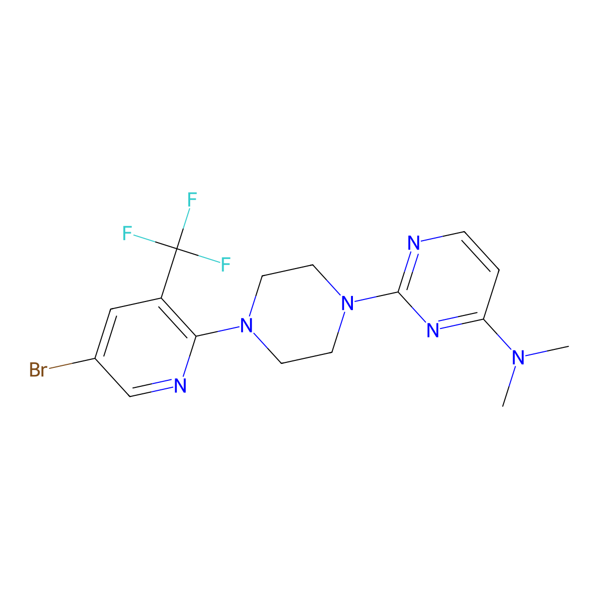2-{4-[5-bromo-3-(trifluoromethyl)pyridin-2-yl]piperazin-1-yl}-N,N-dimethylpyrimidin-4-amine molecular structure, CAS 2640954-18-1