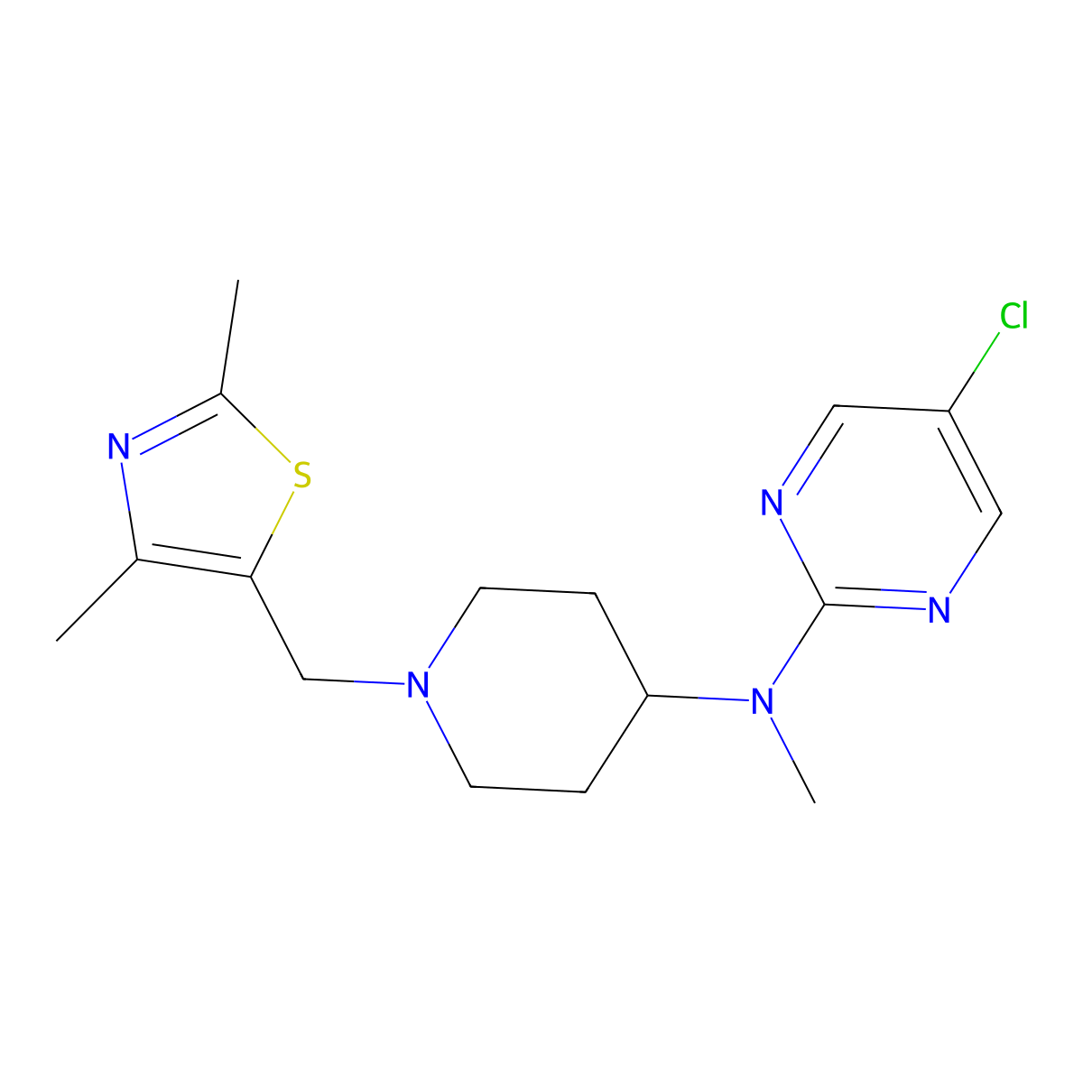 5-chloro-N-{1-[(2,4-dimethyl-1,3-thiazol-5-yl)methyl]piperidin-4-yl}-N-methylpyrimidin-2-amine molecular structure, CAS 2640954-20-5