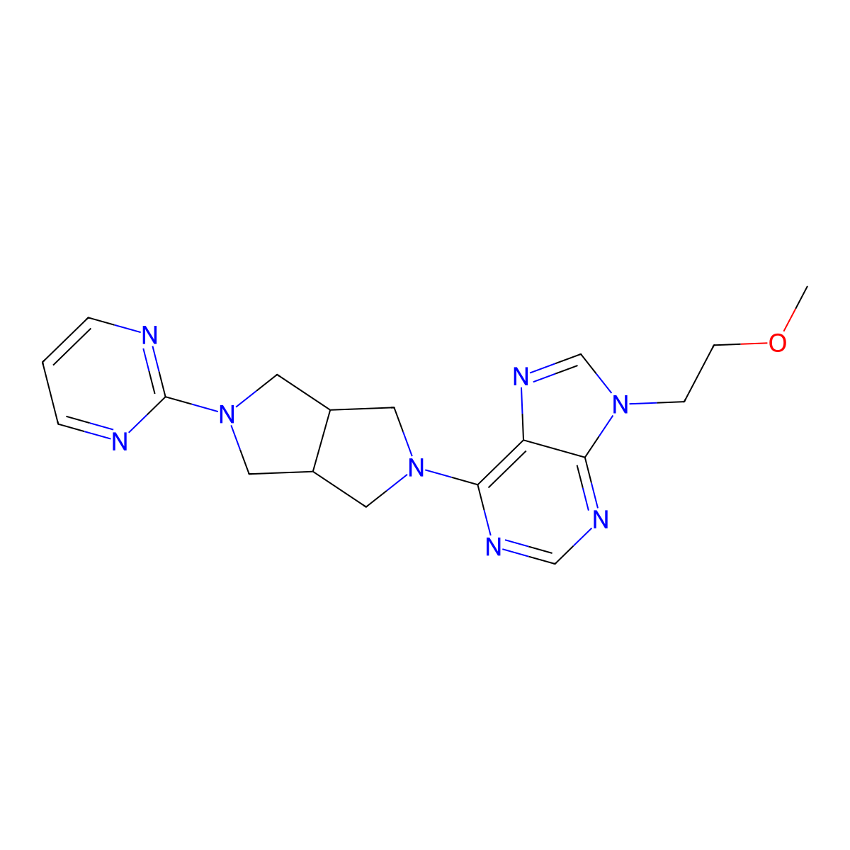 9-(2-methoxyethyl)-6-[5-(pyrimidin-2-yl)-octahydropyrrolo[3,4-c]pyrrol-2-yl]-9H-purine molecular structure, CAS 2640954-21-6