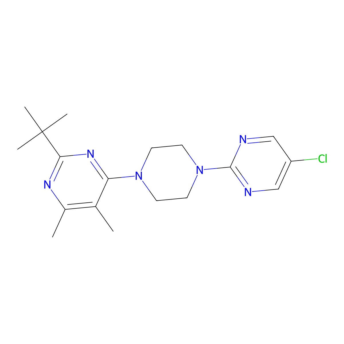 2-Tert-butyl-4-[4-(5-chloropyrimidin-2-yl)piperazin-1-yl]-5,6-dimethylpyrimidine molecular structure, CAS 2640954-22-7