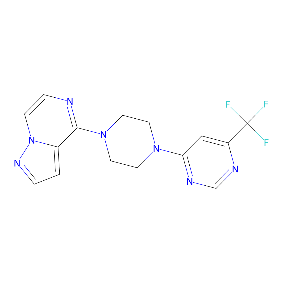 4-(4-{Pyrazolo[1,5-a]pyrazin-4-yl}piperazin-1-yl)-6-(trifluoromethyl)pyrimidine molecular structure, CAS 2640954-23-8