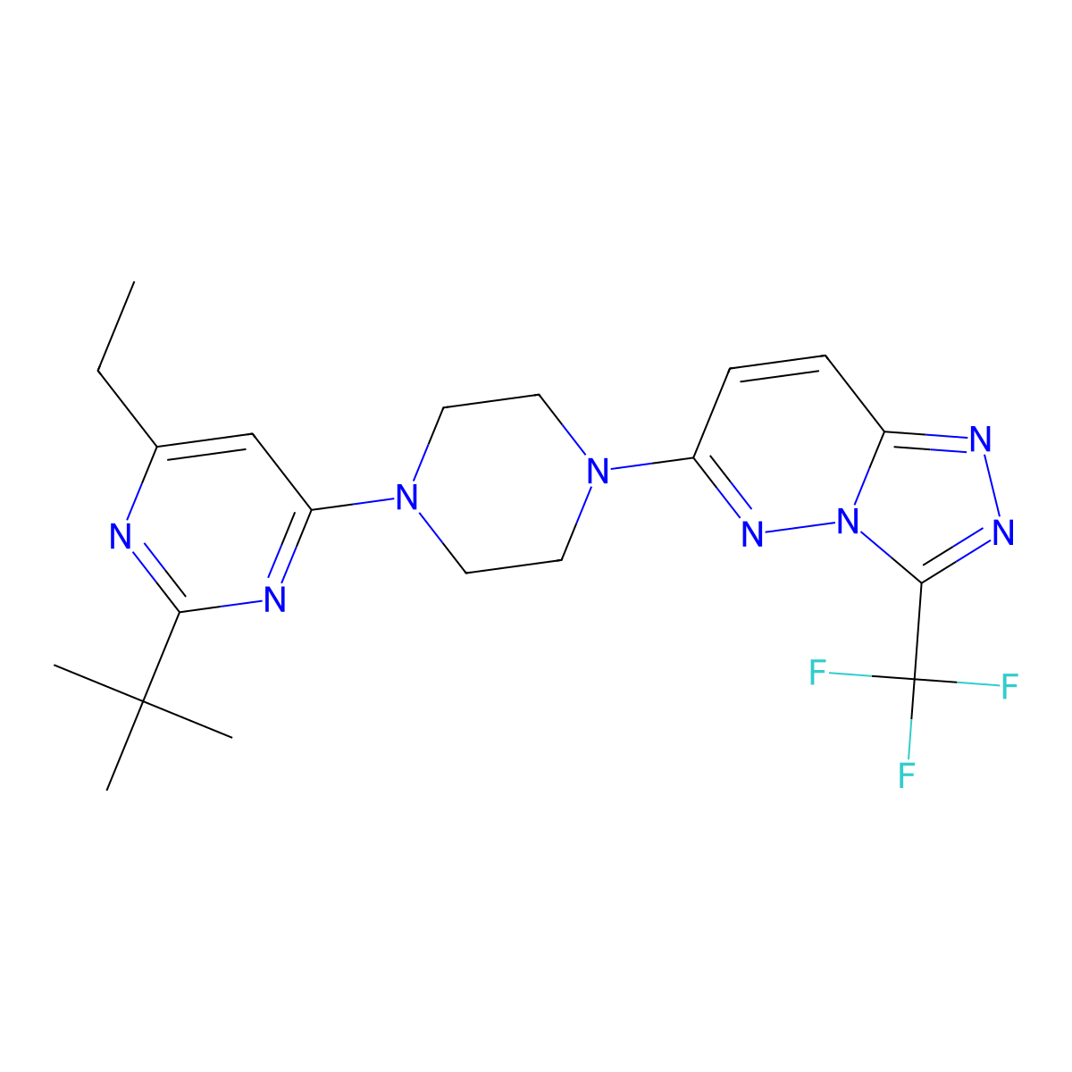 2-Tert-butyl-4-ethyl-6-{4-[3-(trifluoromethyl)-[1,2,4]triazolo[4,3-b]pyridazin-6-yl]piperazin-1-yl}pyrimidine molecular structure, CAS 2640954-26-1
