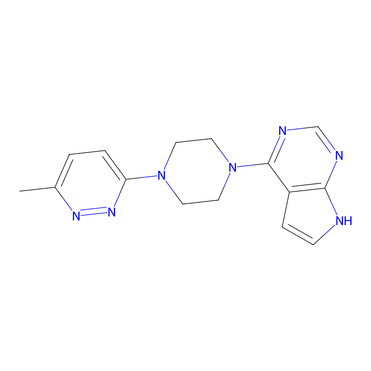 3-methyl-6-(4-{7H-pyrrolo[2,3-d]pyrimidin-4-yl}piperazin-1-yl)pyridazine molecular structure, CAS 2640954-27-2