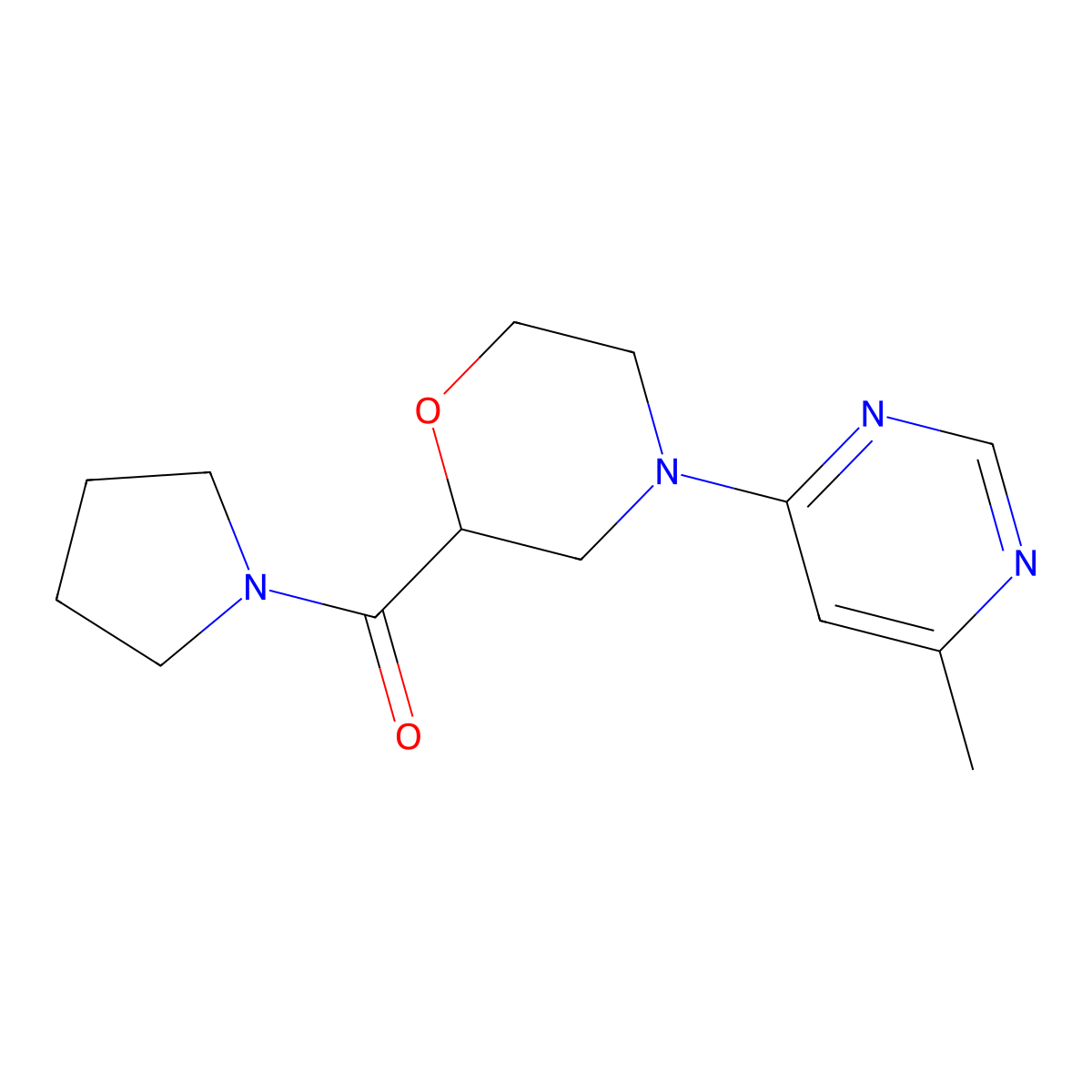 4-(6-Methylpyrimidin-4-yl)-2-(pyrrolidine-1-carbonyl)morpholine molecular structure, CAS 2640954-33-0