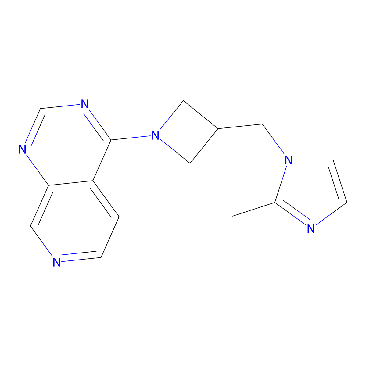 2-methyl-1-[(1-{pyrido[3,4-d]pyrimidin-4-yl}azetidin-3-yl)methyl]-1H-imidazole molecular structure, CAS 2640954-36-3