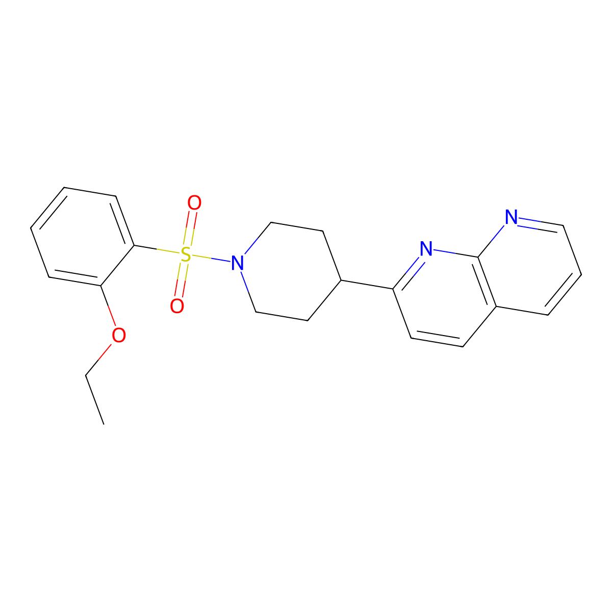 2-[1-(2-Ethoxybenzenesulfonyl)piperidin-4-yl]-1,8-naphthyridine molecular structure, CAS 2640954-37-4
