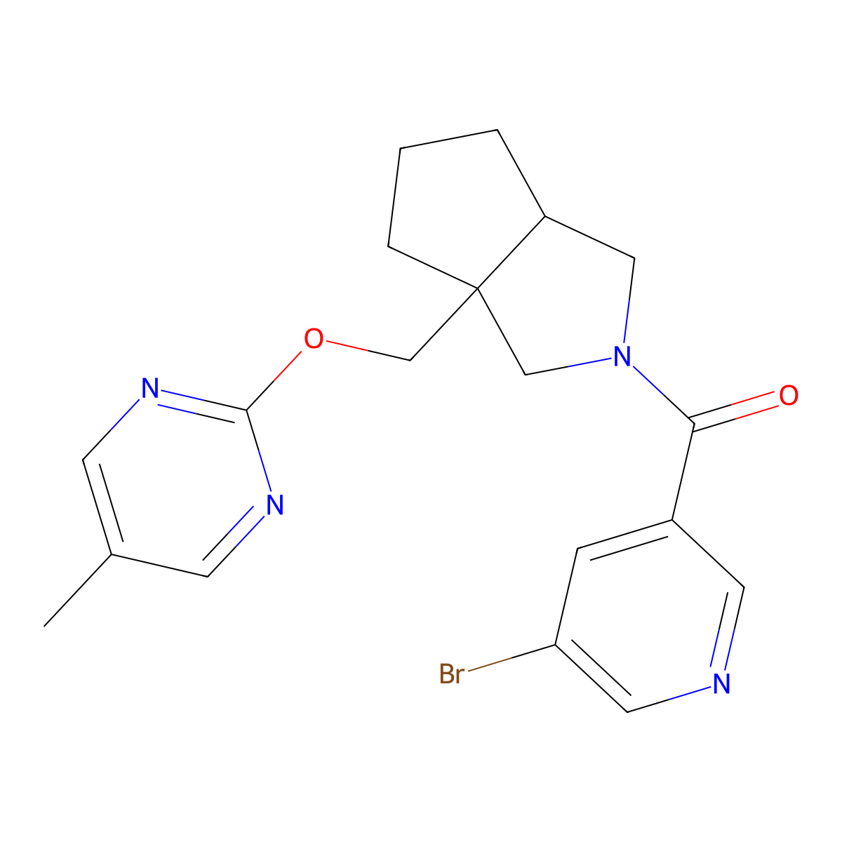 2-{[2-(5-Bromopyridine-3-carbonyl)-octahydrocyclopenta[c]pyrrol-3a-yl]methoxy}-5-methylpyrimidine molecular structure, CAS 2640954-41-0